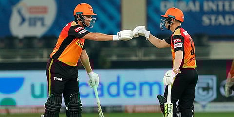 Sunrisers Hyderabad openers Jonny Bairstow (L) and David Warner. (Photo| Twitter)