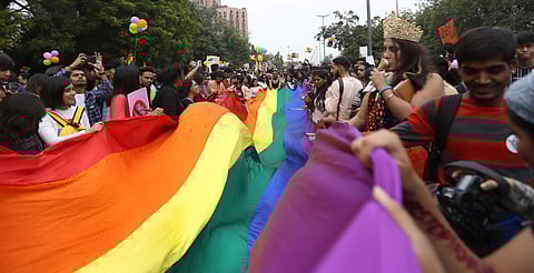 Members and supporters of the LGBT community take part in a pride parade in New Delhi on Sunday. (Photo | Arun Kumar P/EPS)
