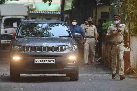 Rhea Chakraborty leaves in her car after she was granted bail by Bombay High Court (Photo | PTI)