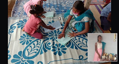 Anamika taking class for children.
