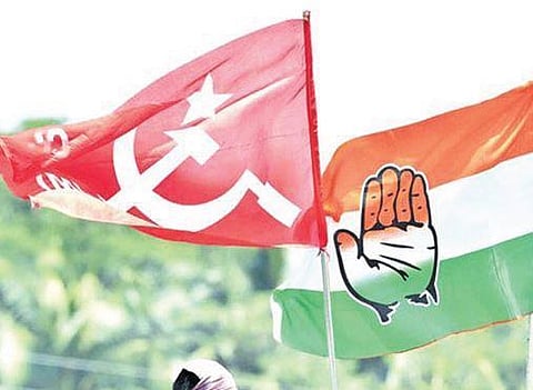 Congress and CPM flags used for representational purpose only.
