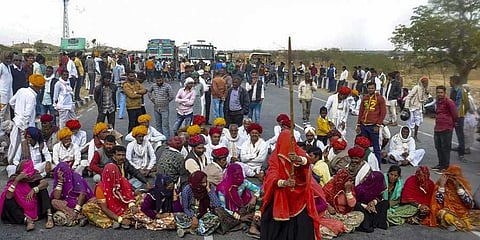 Gujjar community members block national highway amid quota agitation. (File Photo | PTI)