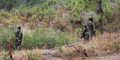 Indian soldiers patrol near the Line of Control after a ceasefire violation by Pakistan. (File | PTI)