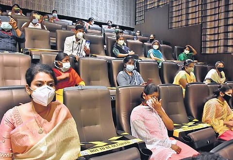 PVR Cinemas organised a special movie screening for corona warriors in Coimbatore on Tuesday | u rakesh kumar