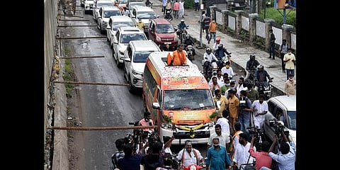 File photo of BJP state president L.Murugan starting the Vel yatra from Koyambedu. (Photo | R Satish Babu, EPS)