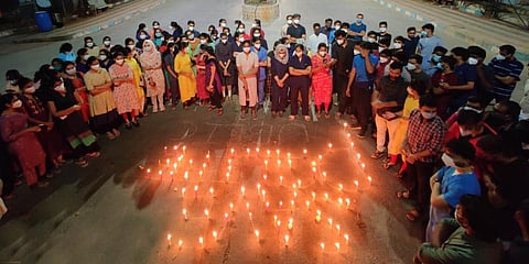 A protest rally took place at Telangana's nodal COVID treatment institute - Gandhi Hospital on Wednesday. (Photo| EPS)