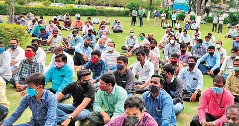 Employees of the power utilities on protest (Photo | Express)
