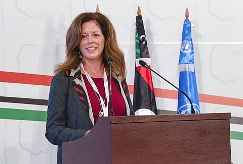 Stephanie Williams, Acting Special Representative of the Secretary-General and Head of the United Nations Support Mission attends the opening ceremony of the Libya's peace talks in Tunis. (Photo | AP)