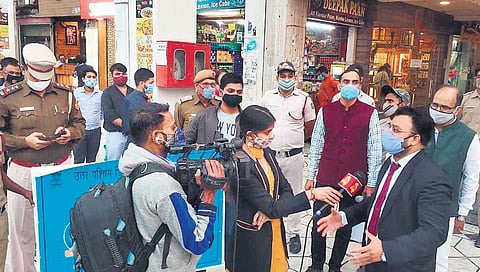 Dr Mohd Rehan Raza, SDM of Saraswati Vihar interacts with the media. (Photo | Express)