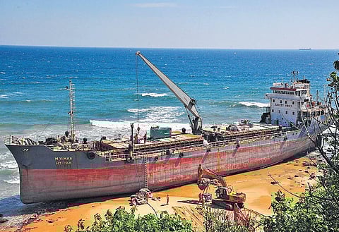 Bangladeshi cargo vessel MV Maa, which ran aground in Visakhapatnam. (Photo | EPS)