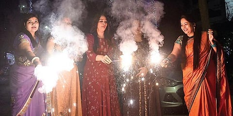 Scores of citizens were seen defying the crackers ban on Diwali. (Photo | Praveen Negi, EPS)