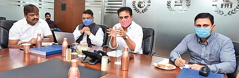 Municipal Administration Minister KT Rama Rao speaks during a review meeting in Hyderabad on Sunday