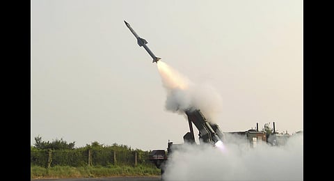 Second phase of flight test of Quick Reaction Surface to Air Missile (QRSAM) from the Integrated Test Range in Chandipur. (Photo | PTI)