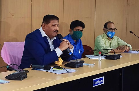 C.Parthasarathi, IAS (Retd.), State Election Commissioner announcing GHMC election schedule at a media conference in Hyderabad on Tuesday. (Photo | Express)