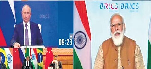 PM Narendra Modi at BRICS Summit hosted by Russian President Vladimir Putin | twitter