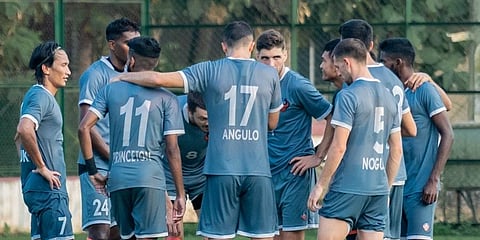 FC Goa players during a practice session. (Photo | Twitter @FCGoaOfficial)