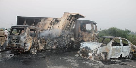 The three vehicles that met with the accident in Kadapa. (Photo | EPS)