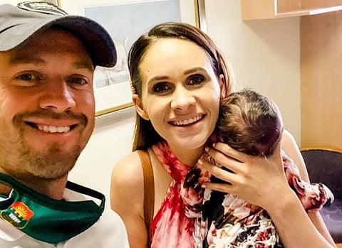 Cricketer AB de Villiers and his wife Danielle De Villiers with their newborn. (Photo | Instagram)