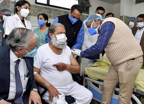 Haryana Health Minister Anil Vij volunteers in the trials for potential coronavirus vaccine Covaxin at Civil Hospital in Ambala district Friday Nov. 20 2020. (Photo | PTI)
