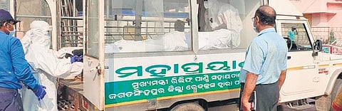 The deceased’s body being shifted to Raghunathpur village from the DHH | Express