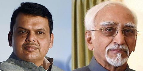 Senior BJP leader Devendra Fadnavis (L) and former vice president Hamid Ansari (R)