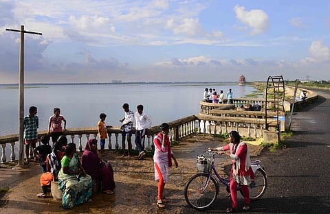 Chembarambakkam lake in the outskirts of the city reached nearly 79 per cent of its capacity. (Photo | Debadatta Mallick, EPS)