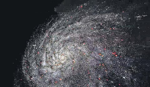 An image grab from a handout computer animation by EPFL shows the Milky Way galaxy, with the location of the Sun. Image used for representational purposes (Photo | AFP)