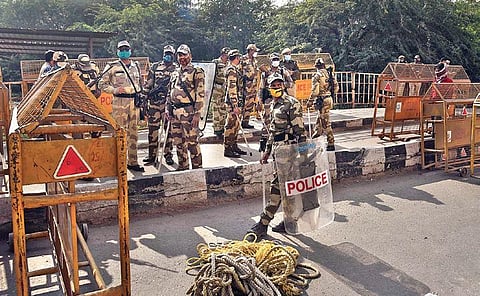 Security at the borders were beefed up amid the farmer protests. (Photo | Parveen Negi, EPS)