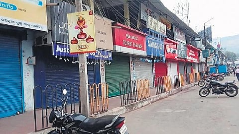 Shutters of shops downed during the 24-hour bandh in Rourkela