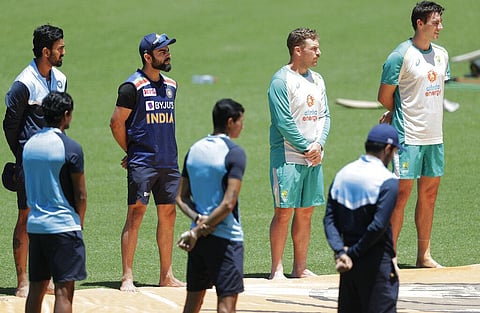Indian captain Virat Kohli, top, second left, stands during a Black Lives Matter ceremony on the field. (Photo | AP)