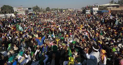 Farmers protesting at Singhu border in New Delhi on Saturday. (Photo | Shekhar Yadav, EPS)