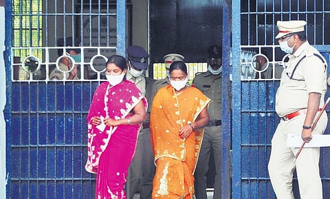 Prisoners who were granted remission of life sentence coming out of central prison in Visakhapatnam on Friday I Express