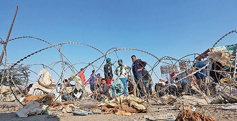 Concertina wires at the Singhu border in Delhi to stop the farmers. (Photo | Shekhar Yadav, EPS)