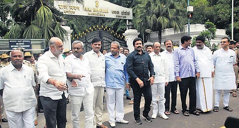 A 2019 picture of the 17 rebel MLAs who jumped ship from Congress to BJP