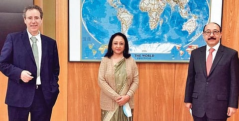 Foreign Secretary Harsh Vardhan Shringla (R) in Germany during his week-long Europe tour | Express