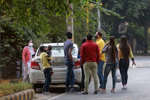 People not maintaining social distancing in New Delhi on Sunday. (Photo | Shekhar Yadav/EPS)
