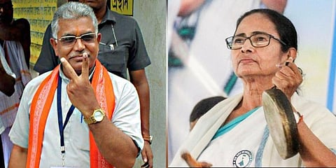 Bengal BJP chief Dilip Ghosh (Left) and TMC supremo Mamata Banerjee (Right)