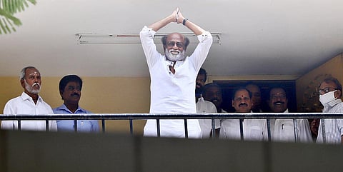 Superstar Rajinikanth greeting his supporters. (Photo| P Jawahar, EPS)
