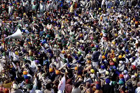 Protesting farmers at Delhi border. (Photo| ANI)