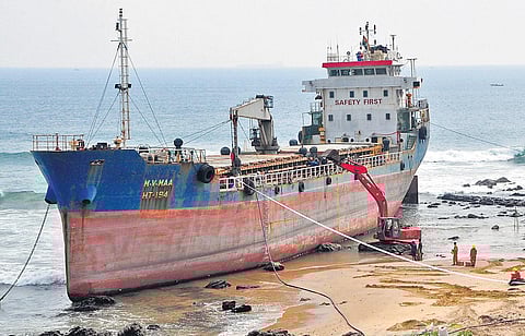 Bangladeshi cargo vessel MV Maa, which ran aground in Visakhapatnam | EXPRESS