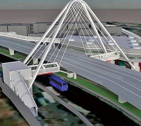 An artist’s impression of the proposed 380-metre pedestrian skywalk at Mehdipatnam to facilitate walkers to cross the Inner Ring Road