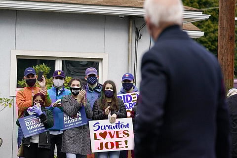 Democratic presidential candidate former Vice President Joe Biden speaks during a campaign event in Scranton, Pa., Tuesday, Nov. 3, 2020. (Photo | AP)