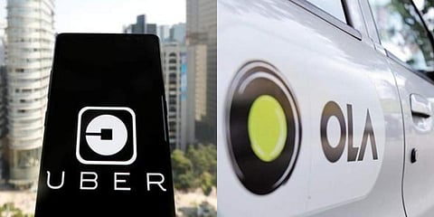 Uber app (L) and Ola cabs