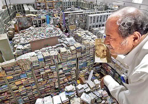 Anke Gowda with his books at his house in Mandya