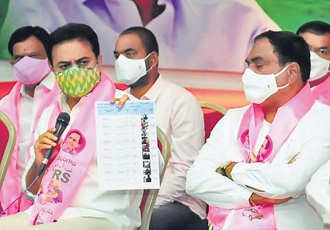 MAUD Minister and TRS working president KT Rama Rao addresses a press meet at Telangna Bhavan, in Hyderabad on Sunday