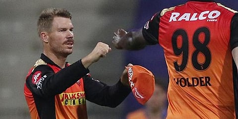 SRH captain David Warner during the match against DC. (Photo | ANI)