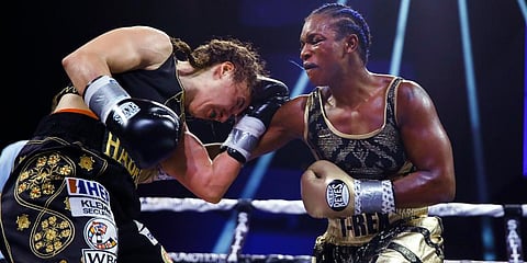Claressa Shields (R) signed with the Professional Fighters League in a quest to become the first woman to hold simultaneous titles in both MMA and boxing. (Photo | AP)