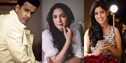 (From left) Manoj Bajpayee, Neena Gupta and Sakshi Tanwar. (Photo| Twitter/ @BajpayeeManoj)