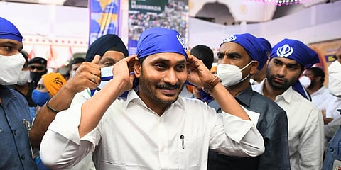 Andhra Pradesh CM YS Jagan Mohan Reddy during Guru Nanak Jayanthi celebrations at Guru Nanak colony in Vijayawada. (Photo | EPS)
