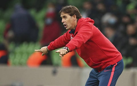 Sevilla's head coach Julen Lopetegui gestures during the UEFA Champions League, group E, soccer match, between Krasnodar and Sevilla at the Krasnodar Stadium in Krasnodar, Russia,Nov. 24, 2020. (AP)